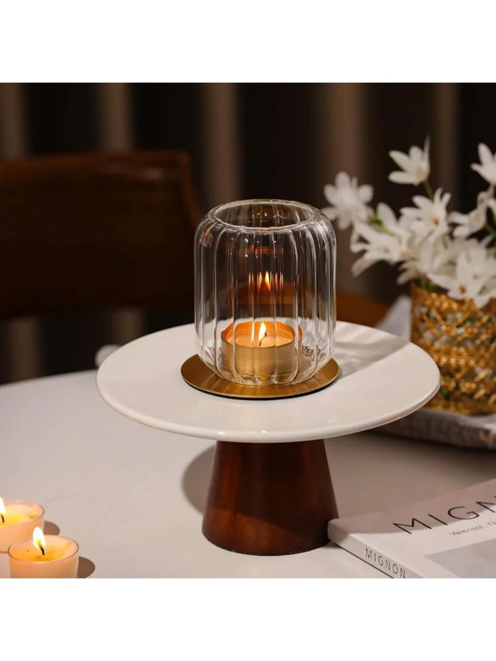 Set of 2 Lantern Style Tealight Candle Holders - Clear Glass & Metal Base